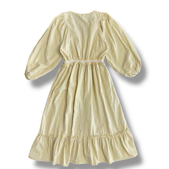 Max Studio Yellow Striped Cotton Smocked Midi Dress Size S Peasant Cottagecore - Picture 6 of 8